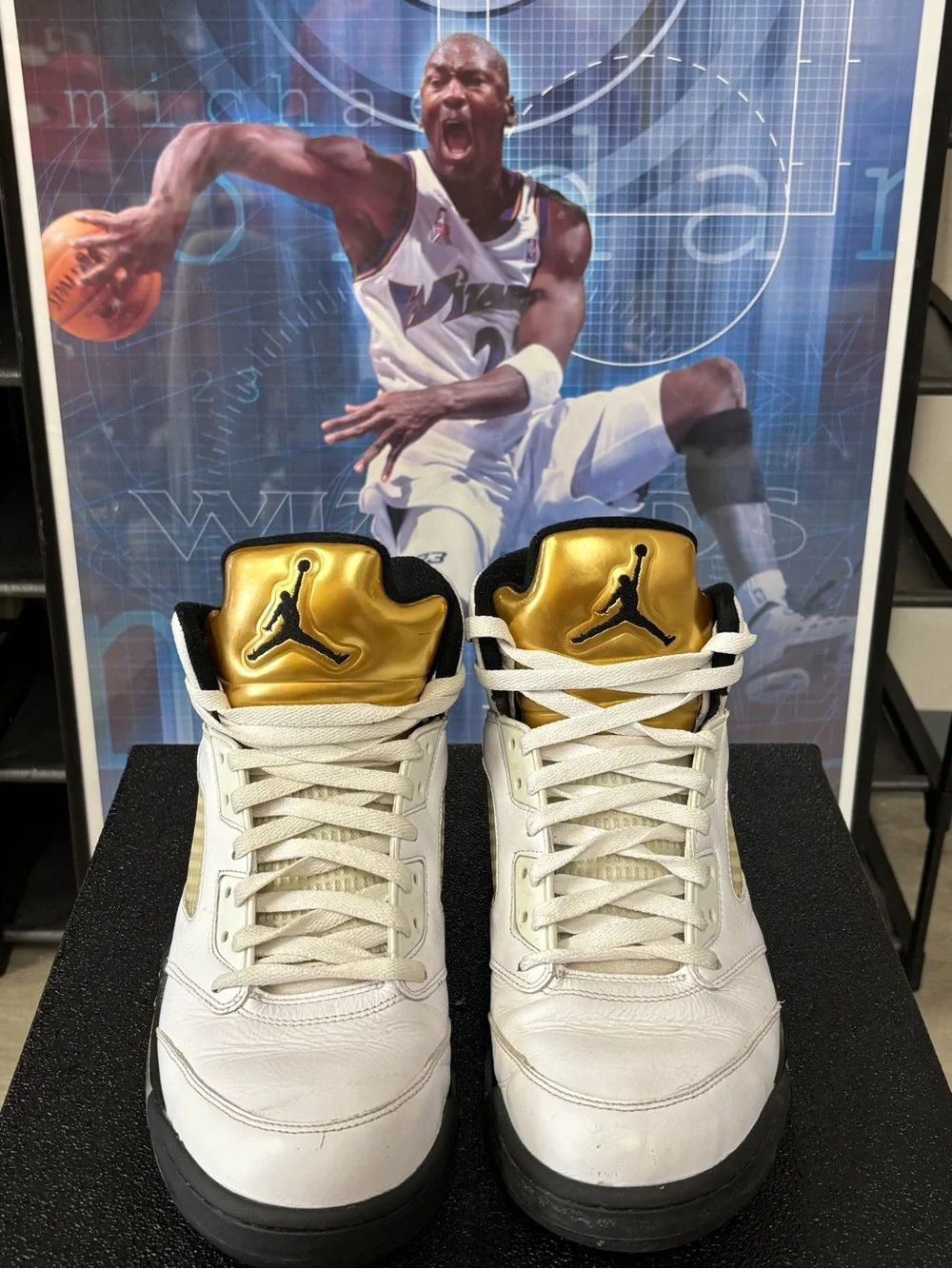 Size 11.5- Nike Air Jordan 5 Retro Olympic Gold White Black Shoes 136027-133